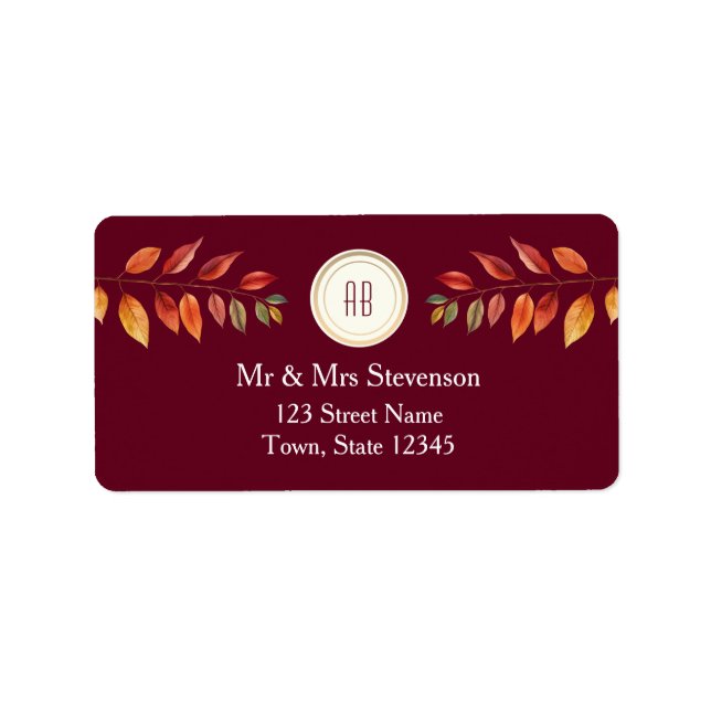 Monogram Fall Wedding Return Address Adressetikett (Framsidan)