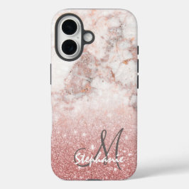 Monogram Fals Rosa Guld Glitter Vit Marmor Ombre
