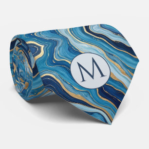 Monogram Falsksilke halsduk Blå + Guld Marmor Slips
