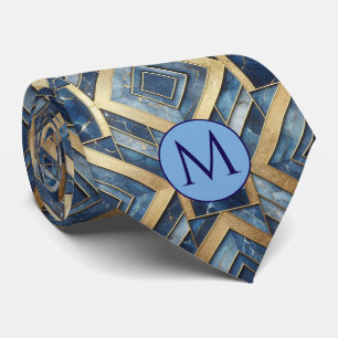 Monogram Falsksilke halsduk Blå + Guld Marmor Slips
