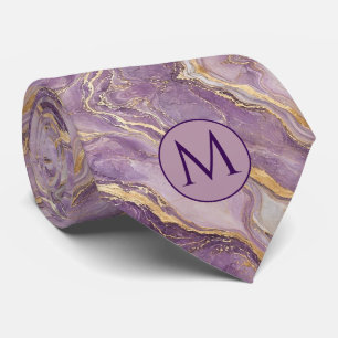Monogram Falsksilke slips Lila + Guld Marmor