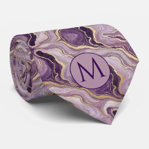Monogram Falsksilke slips Lila + Guldmarmor
