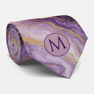 Monogram Falsksilke slips Lila + Guldmarmor