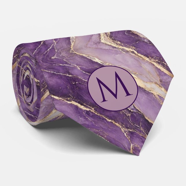 Monogram Falsksilke slips | Lila + Guldmarmor (Rullad)