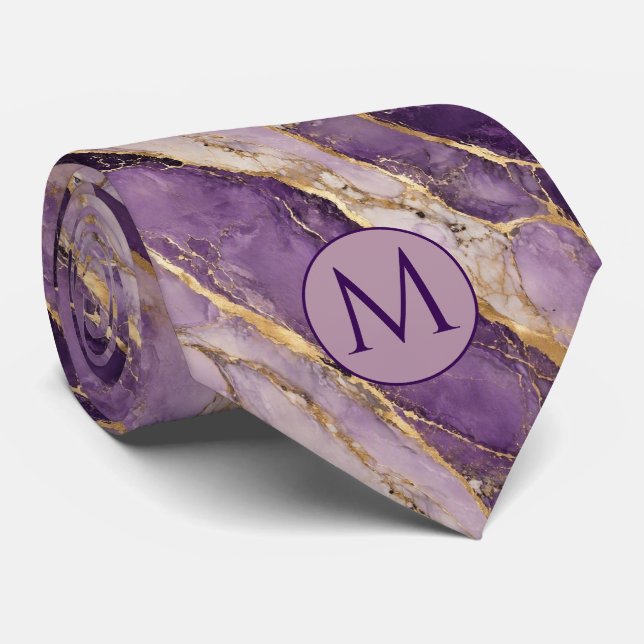Monogram Falsksilke slips | Lila + Guldmarmor (Rullad)