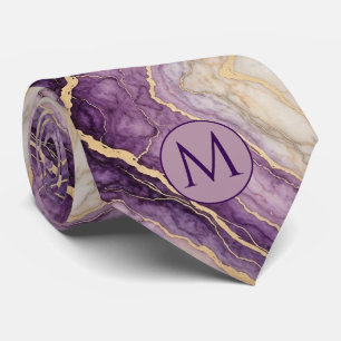 Monogram Falsksilke slips Lila + Guldmarmor