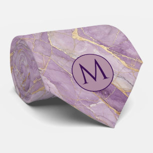 Monogram Falsksilke slips Lila + Guldmarmor