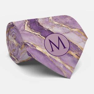 Monogram Falsksilke slips Lila + Guldmarmor