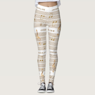Monogram Falskt Guld Noter och Nyckel på VIT Leggings