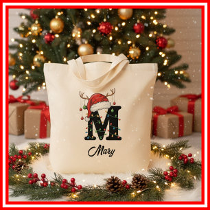 Monogram Familj Jul Antler Santa Hatt Tote Tygkasse