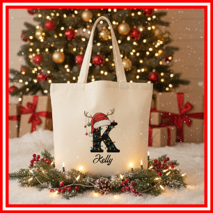 Monogram Familj Jul Antler Santa Hatt Tote Tygkasse