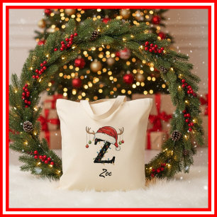 Monogram Familj Jul Antler Santa Hatt Tote Tygkasse