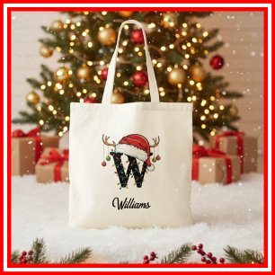 Monogram Familj Jul Antler Santa Hatt Tote Tygkasse