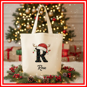 Monogram Familj Jul Antler Santa Hatt Tote Tygkasse