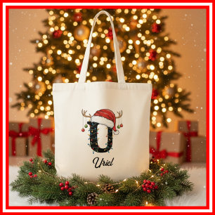 Monogram Familj Jul Antler Santa Hatt Tote Tygkasse
