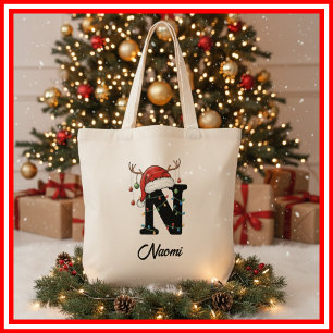 Monogram Familj Jul Antler Santa Hatt Tote Tygkasse