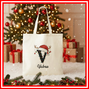 Monogram Familj Jul Antler Santa Hatt Tote Tygkasse
