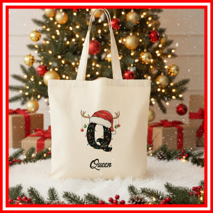 Monogram Familj Jul Antler Santa Hatt Tote Tygkasse