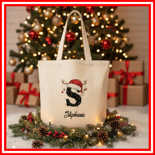 Monogram Familj Jul Antler Santa Hatt Tote Tygkasse
