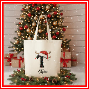 Monogram Familj Jul Antler Santa Hatt Tote Tygkasse