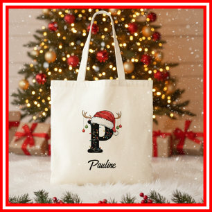 Monogram Familj Jul Antler Santa Hatt Tote Tygkasse