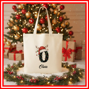 Monogram Familj Jul Antler Santa Hatt Tote Tygkasse
