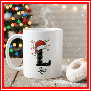 Monogram Familj Jul Antlers Tomte Hatt FOTO Kaffemugg