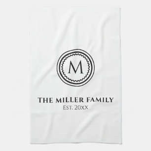 Monogram   Familj Namn   Svartvit medalj Kökshandduk