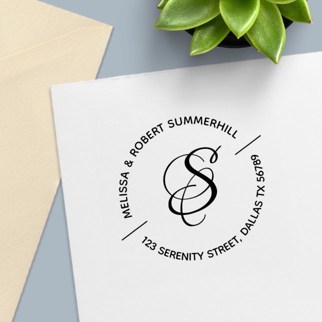 Monogram Familj Par Rund Adress Självfärgande Stämpel (Skapare uppladdad)