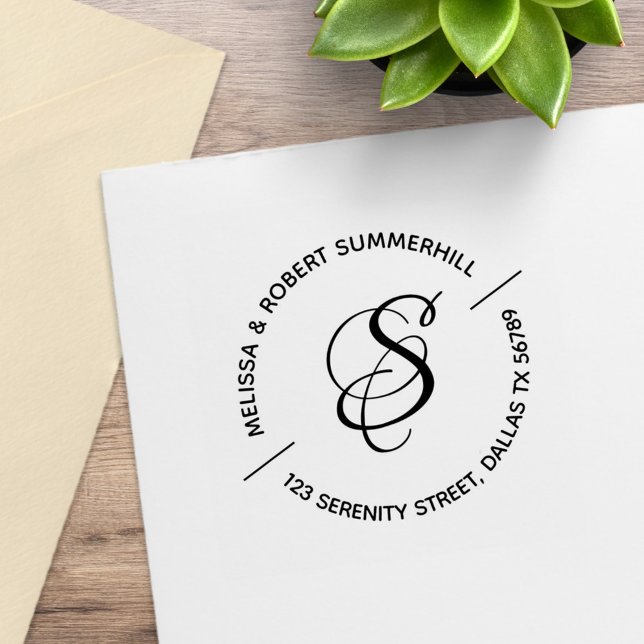 Monogram Familj Par Rund Adress Stämpel (Skapare uppladdad)