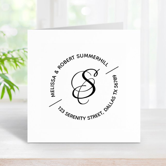 Monogram Familj, par runda Adress Stämpel (Skapare uppladdad)