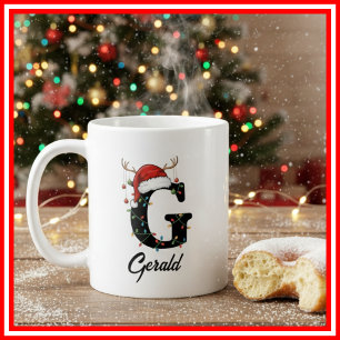 Monogram Familje Jul Antlers Santa Hatt FOTO Kaffemugg
