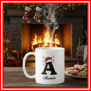 Monogram Familje Jul Antlers Santa Hatt FOTO Kaffemugg