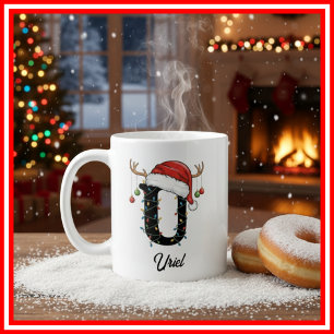 Monogram Familje Jul Antlers Santa Hatt FOTO Kaffemugg
