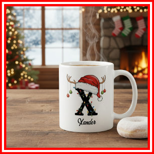 Monogram Familje Jul Antlers Santa Hatt FOTO Kaffemugg