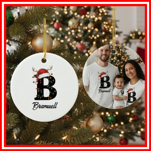 Monogram Familje jul Antlers Tomte Hatt FOTO Julgransprydnad Keramik