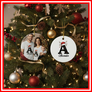 Monogram Familje jul Antlers Tomte Hatt FOTO Julgransprydnad Keramik