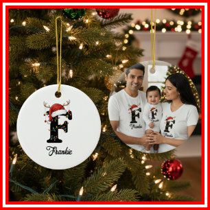 Monogram Familje jul Antlers Tomte Hatt FOTO Julgransprydnad Keramik
