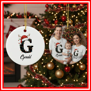 Monogram Familje jul Antlers Tomte Hatt FOTO Julgransprydnad Keramik