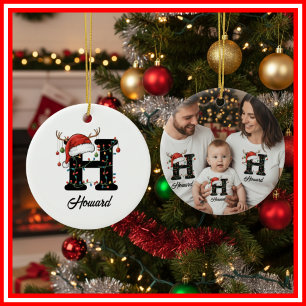 Monogram Familje jul Antlers Tomte Hatt FOTO Julgransprydnad Keramik