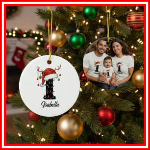 Monogram Familje jul Antlers Tomte Hatt FOTO Julgransprydnad Keramik