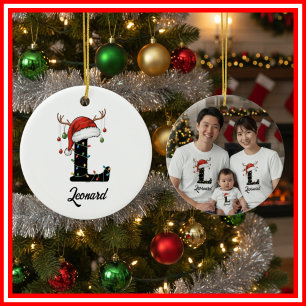 Monogram Familje jul Antlers Tomte Hatt FOTO Julgransprydnad Keramik