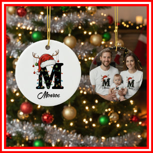 Monogram Familje jul Antlers Tomte Hatt FOTO Julgransprydnad Keramik