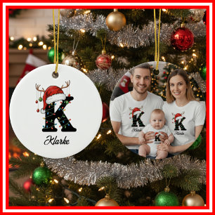 Monogram Familje jul Antlers Tomte Hatt FOTO Julgransprydnad Keramik