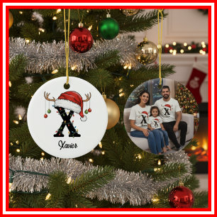 Monogram Familje jul Antlers Tomte Hatt FOTO Julgransprydnad Keramik