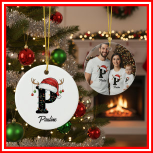 Monogram Familje jul Antlers Tomte Hatt FOTO Julgransprydnad Keramik