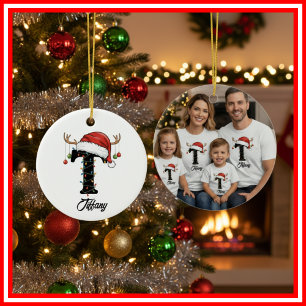 Monogram Familje jul Antlers Tomte Hatt FOTO Julgransprydnad Keramik