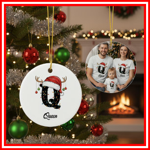 Monogram Familje jul Antlers Tomte Hatt FOTO Julgransprydnad Keramik