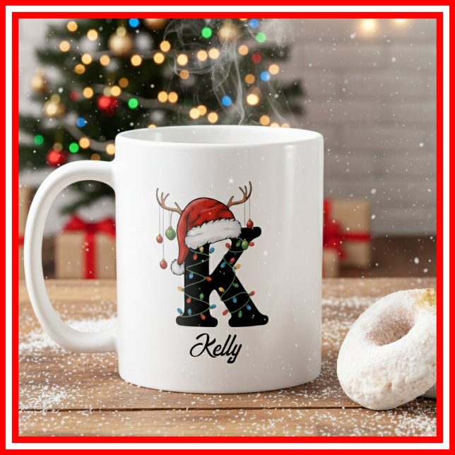 Monogram Familje jul Antlers Tomte Hatt FOTO Kaffemugg (Skapare uppladdad)