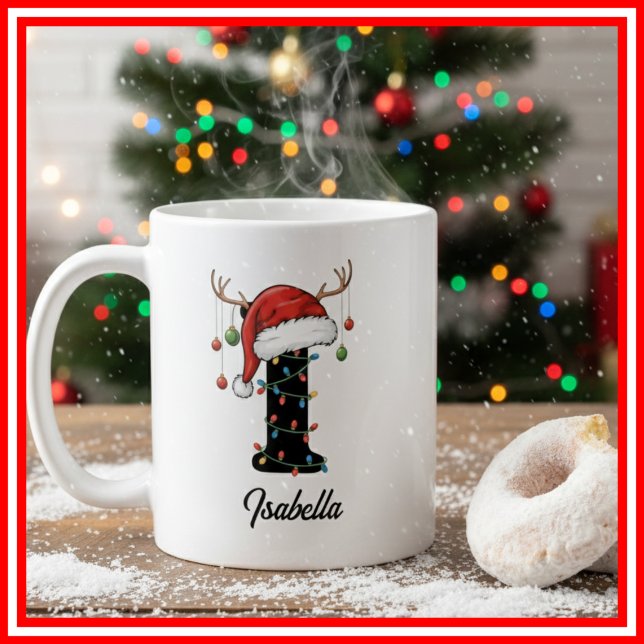 Monogram Familje jul Antlers Tomte Hatt FOTO Kaffemugg (Skapare uppladdad)